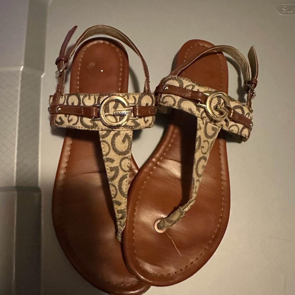 Guess Brown and Tan Sandals with Ankle Strap